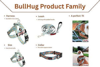 BULLHUG Adjustable Dog Harness– No Pull, No Choke – for English Bulldogs, French Bulldogs, Pugs & Broad-Chested Breeds – Easy, Safe Walks (Black Floral, XL)