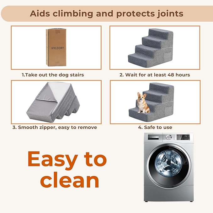 HYLEORY Dog Stairs for Bed 18''H, 4-Step Pet Stairs for Small Dogs Cats, Sturdy Pet Steps with Non-Slip Bottom, Functional Portable Dog Ramp for Couch/Chair/Sofa/Car, Storage Pocket, Grey-Light Grey