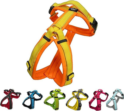 [白山:Hakusan] Zero Dog Harness Basic Type, Safe - No chocking/Hard to Disconnect, Great fit - Easy Put on and Off/Adjustable, Reflector, M - Medium Dog, Two-Tone Orange×Yellow