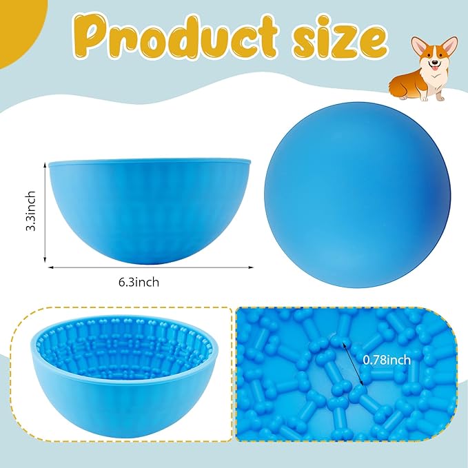 Patelai 2 Pcs Dog Enrichment Lick Bowls Silicone Freeze Bowls Interactive Cat Licking Mats Slow Feeders for Pet Oral Health Boredom Anxiety Relief, Wobble or Stay Put(Blue, Orange,Bone)