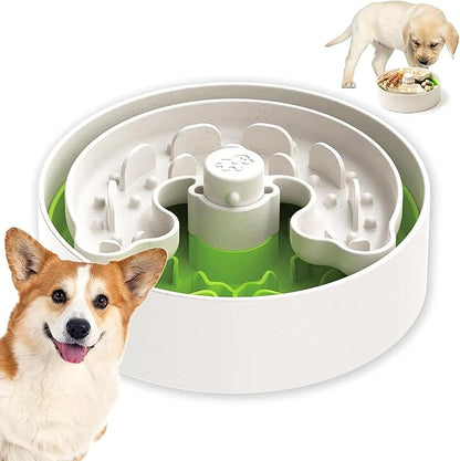 Puzzle Feeder Slow Feeder Dog Bowl for Puppies with Non-Slip Base - Adjustable Speed Design, Removable Puzzle Inserts & Dishwasher Safe, Green