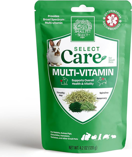 Small Pet Select - Select Care Multivitamin Support Supplement, Natural High Fiber Timothy Hay Based Treats for Rabbits, Guinea Pigs, Hamsters, Other Small Animals, 4.2 oz