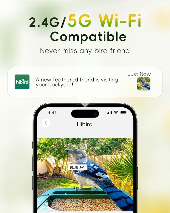 Hibird 4K HD Smart Bird Feeder with Camera, 2.4G/5G Dual WiFi Wireless Outdoor, Auto Higher Resolution Bird Video Capture, AI Identify 10000+ Species, 1080P Live Function for Everyone