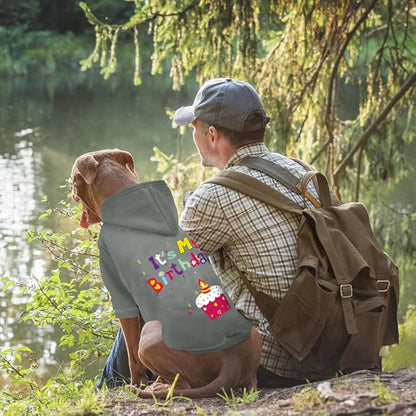 GreenJoy Dog Sweater Dog Hoodie Cold Weather Coat Hooded Sweatshirt for Puppies,Cats, Small Medium Large Dogs (Grey(It's My Birthday), Large)