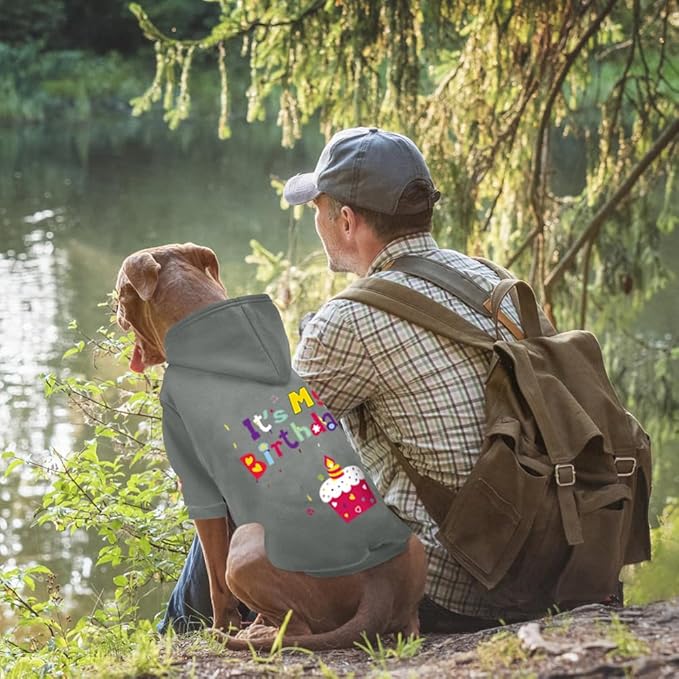 GreenJoy Dog Sweater Dog Hoodie Cold Weather Coat Hooded Sweatshirt for Puppies,Cats, Small Medium Large Dogs (Grey(It's My Birthday), X-Small)