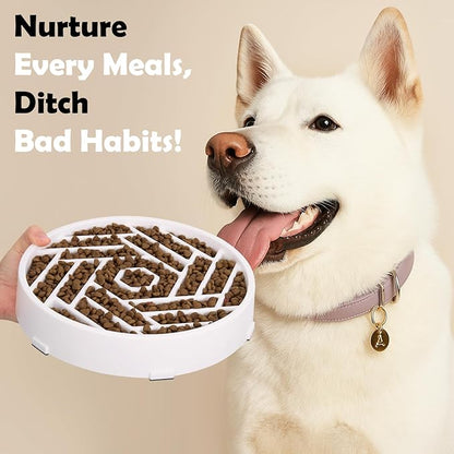 TOBYTO Slow Feeder Dog Bowls Large Medium Breed,Anti-Choking Slow Eating Dog Food Bowl,Non Slip Pet Slower Food Feeding Bowls Large Puzzle Slow Feeder Bloat Stop Maze Dog Dishes,White