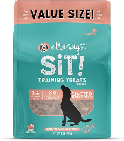 etta says! Sit Training Treats - All Natural Smoked Salmon Soft Treats for Dogs - Made in The USA - Soft & Chewy for Small, Medium & Large Dogs or Puppies