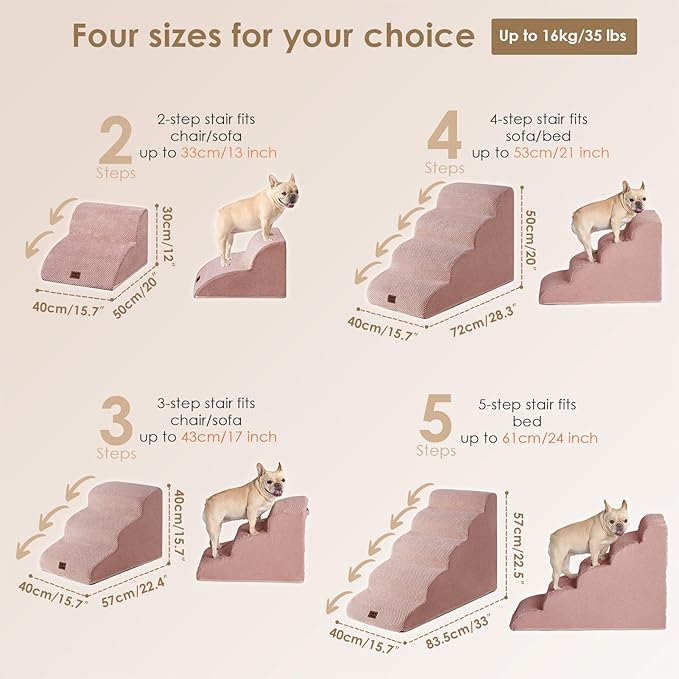 EHEYCIGA Curved Dog Stairs Ramp for High Beds 19.7" H, 4-Step Dog Steps for Small Dogs and Cats, Pet Stairs for High Bed Climbing, Non-Slip Balanced Pet Step Indoor, Dusty Pink