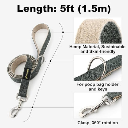 Plutus Pet Cotton Hemp Dog Collar and Leash Set, Adjustable Collar for Small, Medium, and Large Dogs, Heavy Duty and Soft on Skin, Gray, M