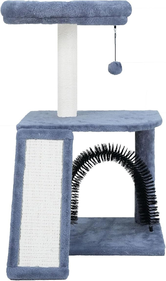 Xin Multifunctional Cat Tree for Indoor Kittens,Cat Tower with Scratching Posts and Scratching Pads,Cat Tree with Dangling Ball and Self-Grooming Brush,Grey