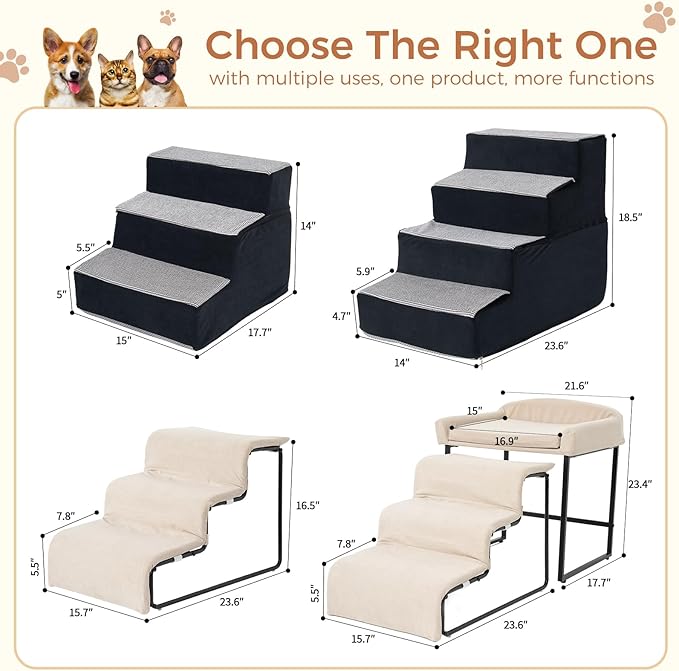 Dog Stairs for Small Dogs and Cats 14" H 3-Step Dog Steps for High Bed Couch and Sofa High-Density Foam Pet Stairs with Supporting Board Pet Steps with Non-Slip Bottom Washable Cover