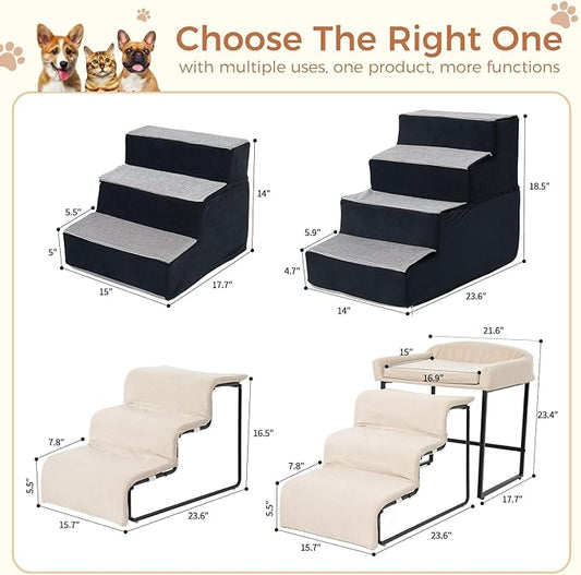 Dog Stairs for Small Dogs and Cats 14" H 3-Step Dog Steps for High Bed Couch and Sofa High-Density Foam Pet Stairs with Supporting Board Pet Steps with Non-Slip Bottom Washable Cover