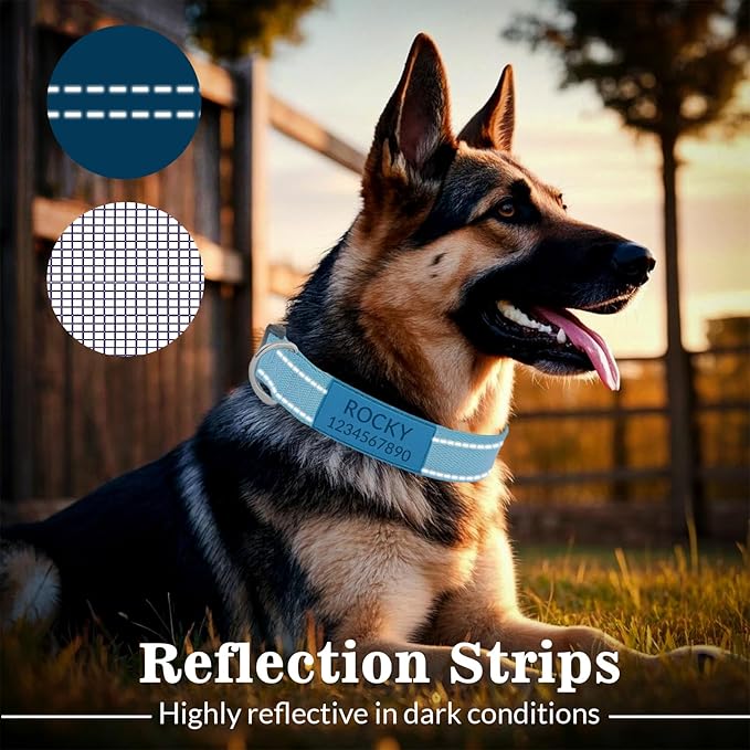 Personalized Dog Collars with Pet Name/Phone Number Custom Reflective Nylon Collar - Adjustable Sizes for Small Medium Large Dogs