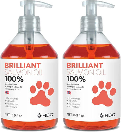 Salmon Oil for Dogs - Healthy Skin & Coat, Natural Norwegian Omega 3 Fish Oil Food Supplement, EPA & DHA Fatty Acids, Ideal for Shedding, Allergy, Itching, Dry Skin, Joint & Bone Health - (2 x 16.9oz)