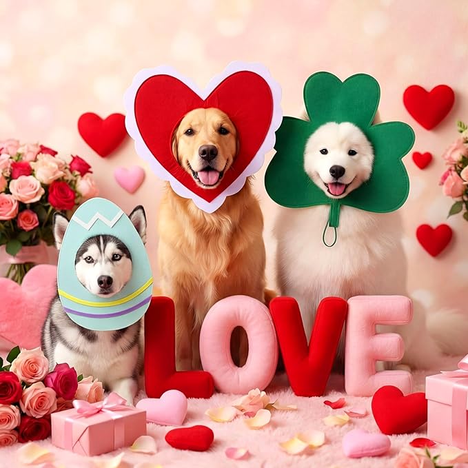 Valentine's Day St Patrick's Day Easter Dog Hat Set for Dogs Holiday Party Felt Headgear Accessories Costume Pets Party Collection Outfit Decorations(Large)