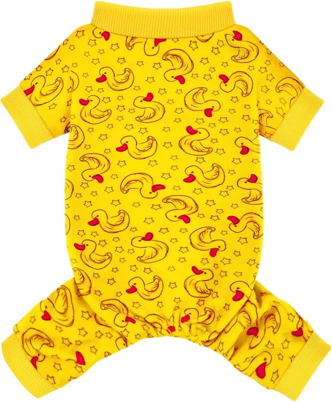Paiaite Dog Pajamas Onesie: Comfortable Four-Legged Apparel for Small, Medium, & Large Dogs, Polyester Material for Comfort, Wrinkle Resistance, Moisture Wicking, Stretchiness Rotating Duck XS