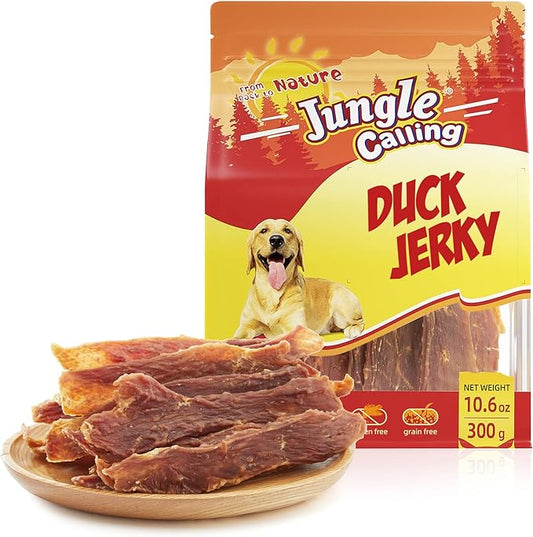 Jungle Calling Dog Treats, Duck Jerky for Dogs, Slow Roasted Snacks for Medium and Large Dogs Chewy Training Treats, 10.6 oz