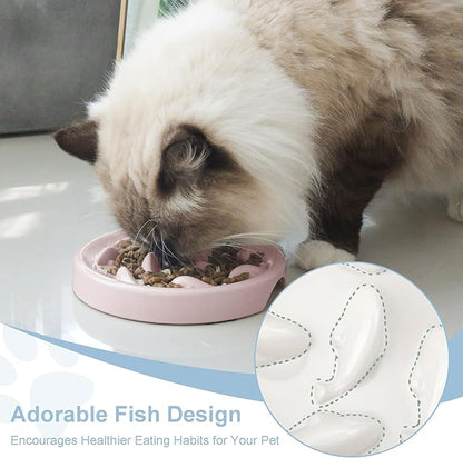 Slow Feeder Bowl for Cats and Small Dogs,Cilkus Fish Pool Design, Fun Interactive Bloat Stop Puzzle Feeder Bowl Healthy Eating Diet Made of Melamine Food Grade Material Dishwasher Safe (Pink)