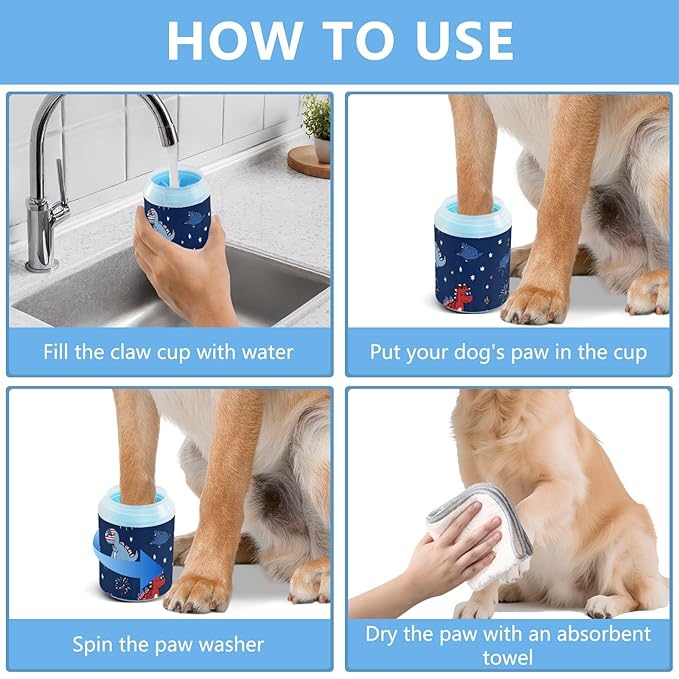 Dog Paw Cleaner Cups for Dogs Pet Foot Washer Paw Scrubber for Medium Small Dogs Cats Cleaning Cup July 4th Holiday Dinosaurs and Stars
