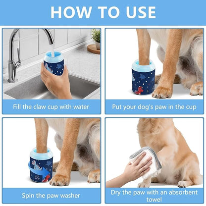 Dog Paw Cleaner Cups for Dogs Pet Foot Washer Paw Scrubber for Medium Small Dogs Cats Cleaning Cup July 4th Holiday Dinosaurs and Stars