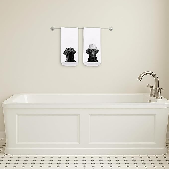 Funny Black Labrador Retriever Bathroom Hand Towels, Black Lab Gifts Decorative Hand Towels for Bath Room Washroom Restroom, Dog Bathroom Decor, 16x24 Inch Set of 2
