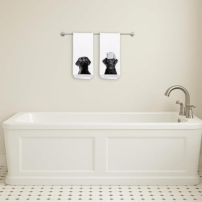 Funny Black Labrador Retriever Bathroom Hand Towels, Black Lab Gifts Decorative Hand Towels for Bath Room Washroom Restroom, Dog Bathroom Decor, 16x24 Inch Set of 2