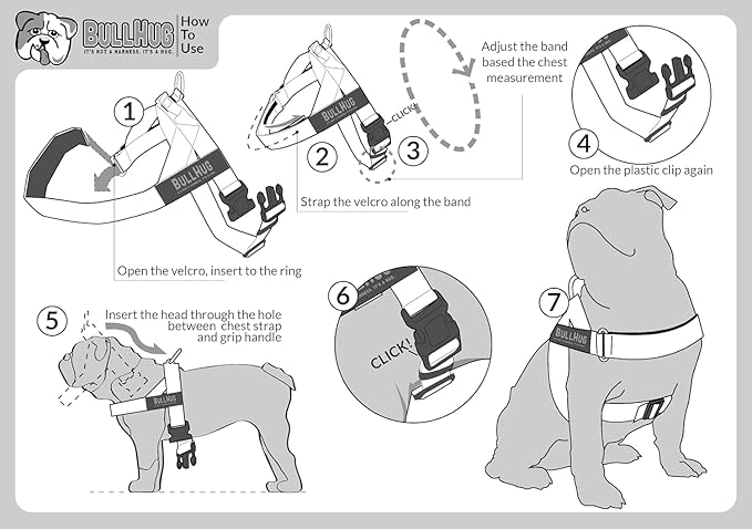 BULLHUG Adjustable Dog Harness– No Pull, No Choke – for English Bulldogs, French Bulldogs, Pugs & Broad-Chested Breeds – Easy, Safe Walks (Black Floral, XL)