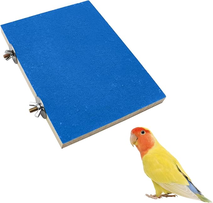 Dnoifne 7.9×5.9 Inches Large Bird Perch Stand Platform, Natural Wooden Bird Cage Accessories, Bird Stand Perch with Rough Quartz Sand Surface for Parrot, Parakeet, Budgies, Cockatiel, Rats