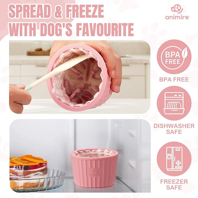 Dog Lick Bowl, Anxiety Relief Dog Licking Mat Freezer Treat Dispenser, Non-Slip Anti-Choking Silicone Slow Feeder Lick Bowl for Small Medium & Large Breed Dogs, BPA Free(Pink,S)