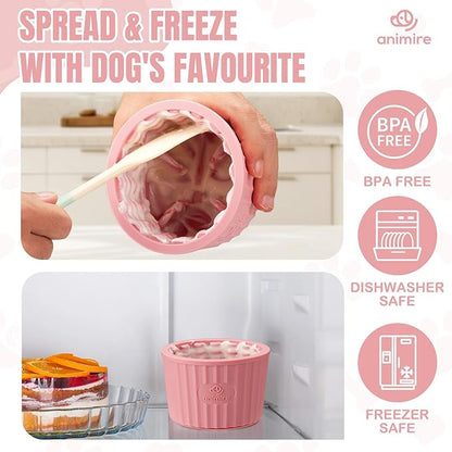 Dog Lick Bowl, Anxiety Relief Dog Licking Mat Freezer Treat Dispenser, Non-Slip Anti-Choking Silicone Slow Feeder Lick Bowl for Small Medium & Large Breed Dogs, BPA Free(Pink,M-L)