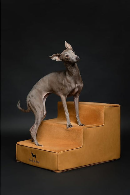 Noah & Paw Dog Stairs, Dog Ramp for Bed (16" Extra Wide) Pet Stairs for High Bed, Design to Fit Small and Large Breeds, Durable 3 Pet Steps for Couch (35 Foam Density) Leather Collection