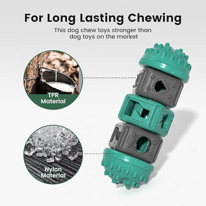 Grdner Pet Durable Dog Chew Toys,Tough Nylon +Safe Rubber Interactive Slow Feeder Puzzle Toys With Clean Teeth Protrusions,Boredom Busters,Treat Dispensing Toy to Keep Them Busy, All Breeds Dogs-Green