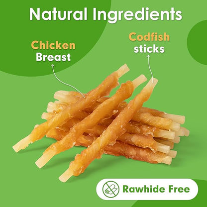 MON2SUN Rawhide Free Dog Treats Chicken Wrapped Cod Sticks for Small Dogs Healthy Training Treats Soft Snacks (8.82 Ounce -Pack of 1)