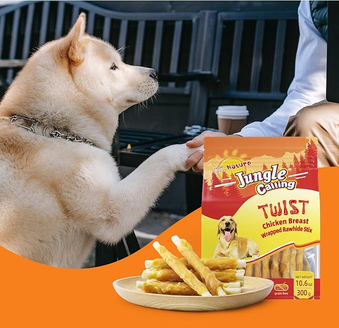 Jungle Calling Dog Treats, Chicken Wrapped Rawhide Sticks for Dogs, Grain-Free Natural Small Dogs Training Treats, Edible Pet Chew Snacks,10.6 oz (Pack of 2)