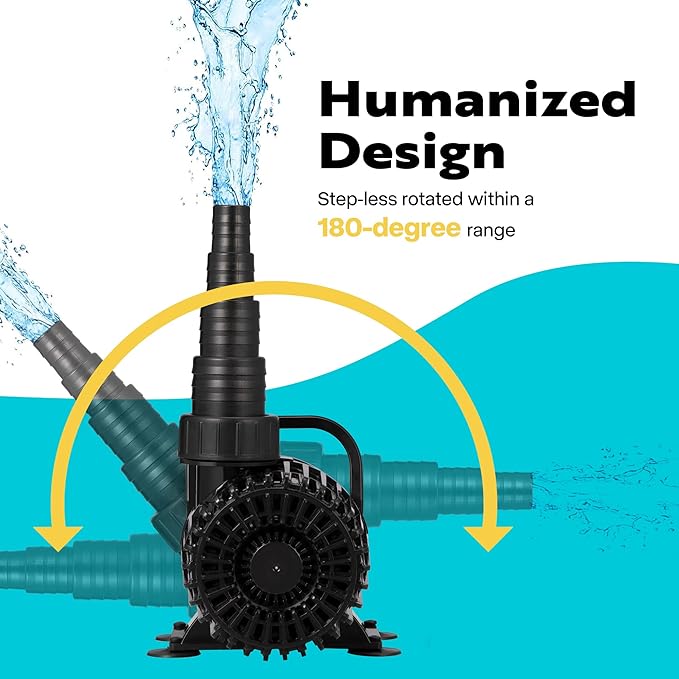 VIVOHOME 120W 2700GPH Submersible Water Pump with 180° Seamless Adjustable Nozzle and Barrier Bag for Koi Pond Waterfall Fountains Fish Tank
