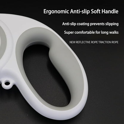 Retractable Dog Leash, Heavy Duty Reflective Nylon Tape Lead 16 ft Long, up to 110lbs, One-Handed Brake, Lock, Automatic Telescopic Dog Tape, Non-Slip Handle (White-Gray, Large)