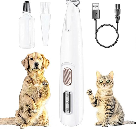 Professional Dog Paw Trimmer Electric, Pet Paw Trimmer with LED Light, Pet Hair Clippers Rechargeable Low Noise, Grooming Shaver for Dogs Cats Eyes Face Ears Feet Rump Hair, Waterproof, Cordless