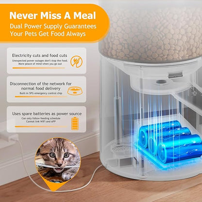 Ducksky Automatic Cat Feeder, 2.4Ghz WiFi Timed Dog Food Dispenser with APP Control, 3L Auto Dry Food Feeders for Pets, Programmable Portion Control, 10 Meals/Day, 10s Voice Recorder (WiFi)