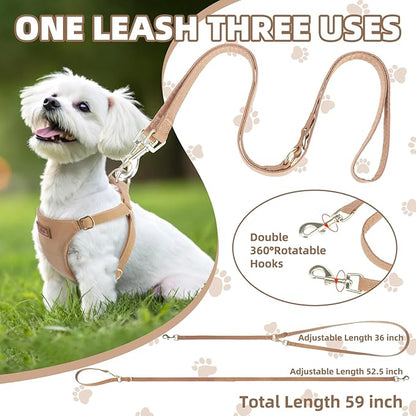 PUPTECK Dog Harness and Leash Set Small Sized, Step-in Cute Puppy Harness, Soft Lightweight Padded Vest, Escape Proof No Pull Pet Harnesses Easy for Walking, Khaki, S