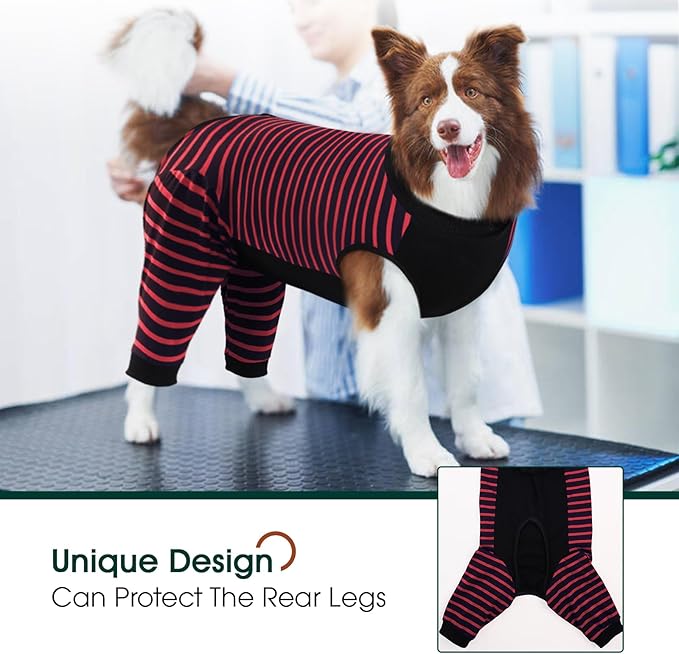 Kuoser Dog Recovery Suit, Anti Licking Dogs Rear Leg Sleeve, Abdominal Dog Surgical Suit with Pants Cover Protect Wounds, Dogs Elbow Protector Soft Pet Surgery Onesie Cone Alternative, Red 3XL