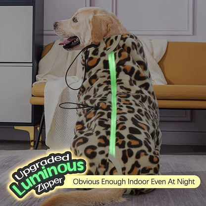 ROZKITCH Dog Pajamas Fleece, Pet Windproof Warm Cold Weather Jacket Vest with Luminous Zipper, Jumpsuit Apparel Outfit Clothes for Small Medium Large Dog Brown M