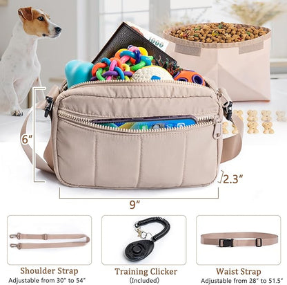 Fashion Dog Treat Pouch with Clicker Stylish Crossbody Dog Walking Bag, 3-in-1 Dog Training Treat Pouch with Removable Waterproof Liner, Treat Holder Waist Bag for Puppy Training & Daily Walks