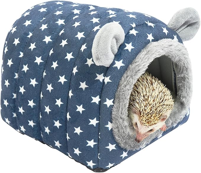 YUANST Hedgehog Bed Cave Hideout Hedgehog Accessories Hedgehog House, Hamster Small Animals Cage Supplies Warm House (Blue)