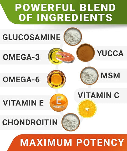 Glucosamine Treats for Dogs - Joint Supplement w/Omega-3 Fish Oil - Chondroitin, MSM - Advanced Mobility Chews - Joint Pain Relief - Hip & Joint Care - Hickory Bacon Flavor - 240 Ct - Made in USA
