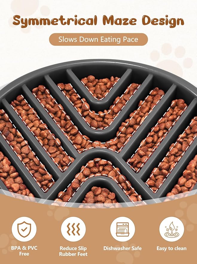 KASBAH Slow Feeder Dog Bowls Large Breed, Holds 5 Cups Wet or Dry Food for Large and Medium Dogs,Puzzle Maze for Fast Eaters,Square Base,Non-Slip, Made Without BPA,Helps Prevent Bloat & Aid Digestion