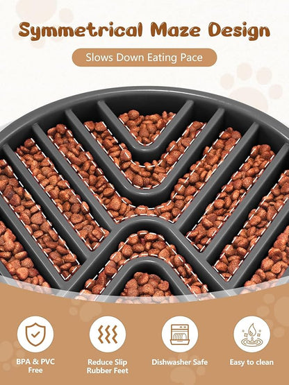 KASBAH Slow Feeder Dog Bowls Large Breed, Holds 5 Cups Wet or Dry Food for Large and Medium Dogs,Puzzle Maze for Fast Eaters,Square Base,Non-Slip, Made Without BPA,Helps Prevent Bloat & Aid Digestion