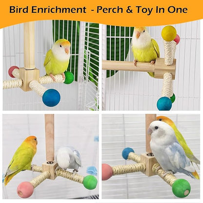 Bird Stand Perch Toy, Interactive Spinning Parakeet Toys, Wooden Exercise Wheel Parrot Toy, Enrichment Cockatiel Toy for Birds Cage, Bird Cage Accessories Perch Toys for Budgies (S)
