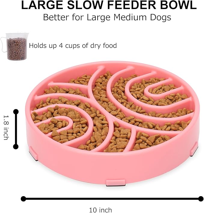 WHIPPY Slow Feeder Bowl Anti-Choking Maze Anti-Slip Interactive Puzzle Feeder Pet Bowl for Large Medium Dogs, Pink