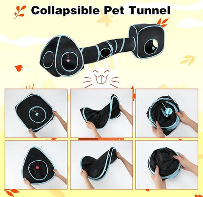BWOGUE Bunny Tunnels & Tubes Collapsible Rabbit Hideout Tube and Foldable Cubes Playground Small Animal Activity Hideaway for Dwarf Rabbits Bunny Guinea Pigs Kitty (Blue Black)