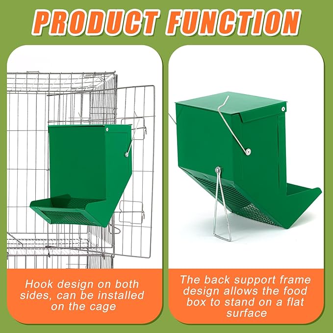 Maxcheck 2 Pcs Rabbit Feeder for Cages Small Animal Food Dispenser with Lid Metal Chicken Grit Oyster Shell Feeders Outside (4.7 Inches,Mesh Bottom,Green)